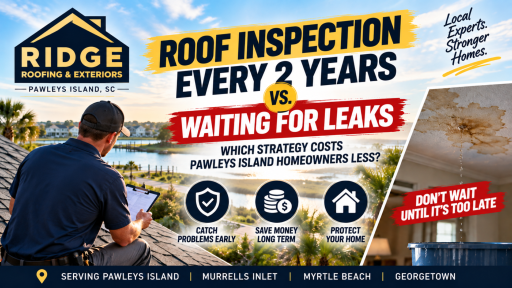 Is a roof inspection every 2 years cheaper than waiting for a leak? See how Pawleys Island homeowners can catch coastal roof problems early and potentially avoid larger repairs.