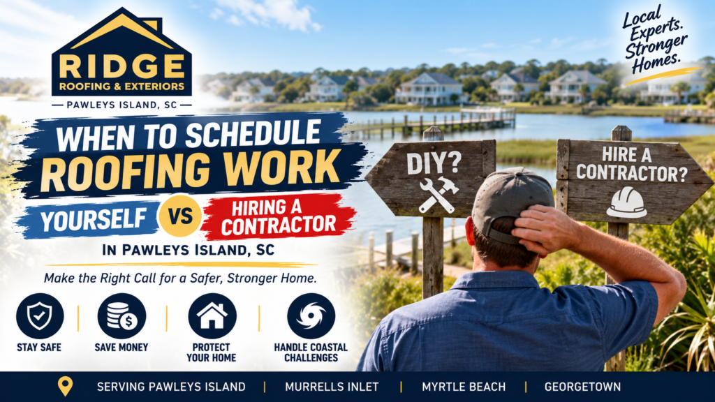 What roofing work can Pawleys Island homeowners handle themselves, and when should they hire a contractor? Learn the safety, storm, permit, shingle, metal roof, and coastal factors that matter.
